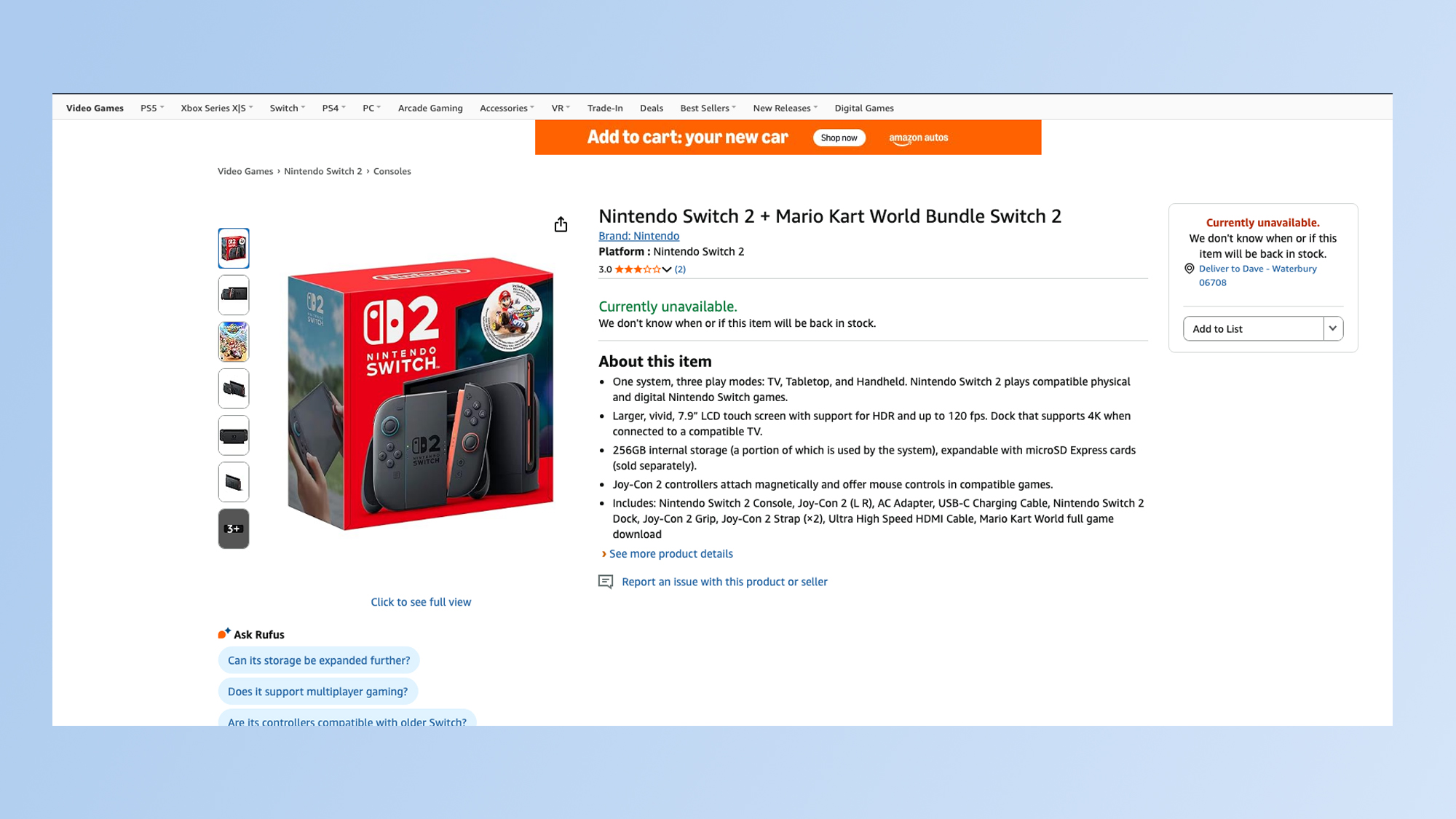 Amazon Switch 2 listing