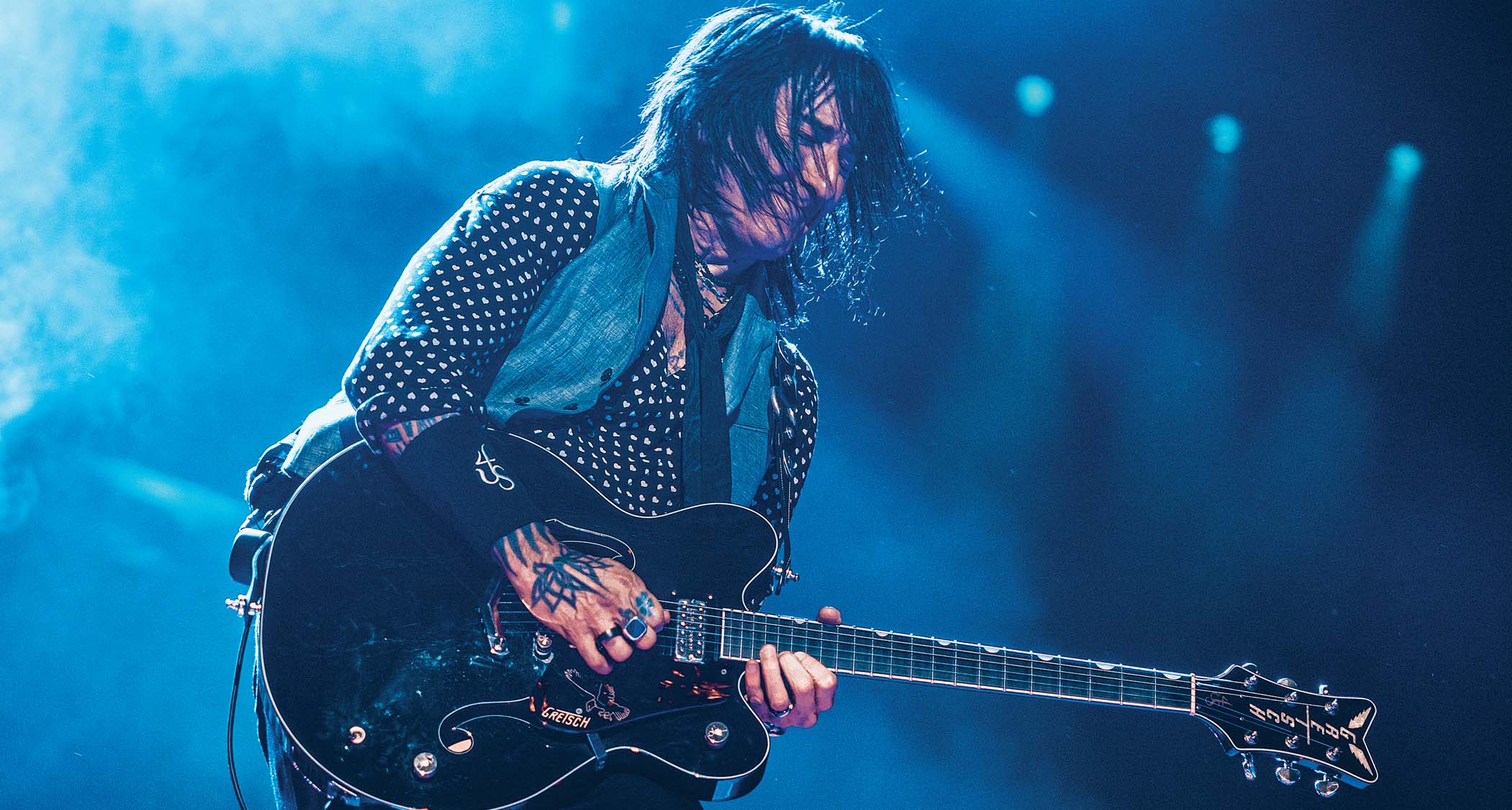Richard Fortus with his signature Gretsch Falcon – the Guns N&#039; Roses&#039; guitarist&#039;s weapon of choice for the rock giants&#039; stadium dates.