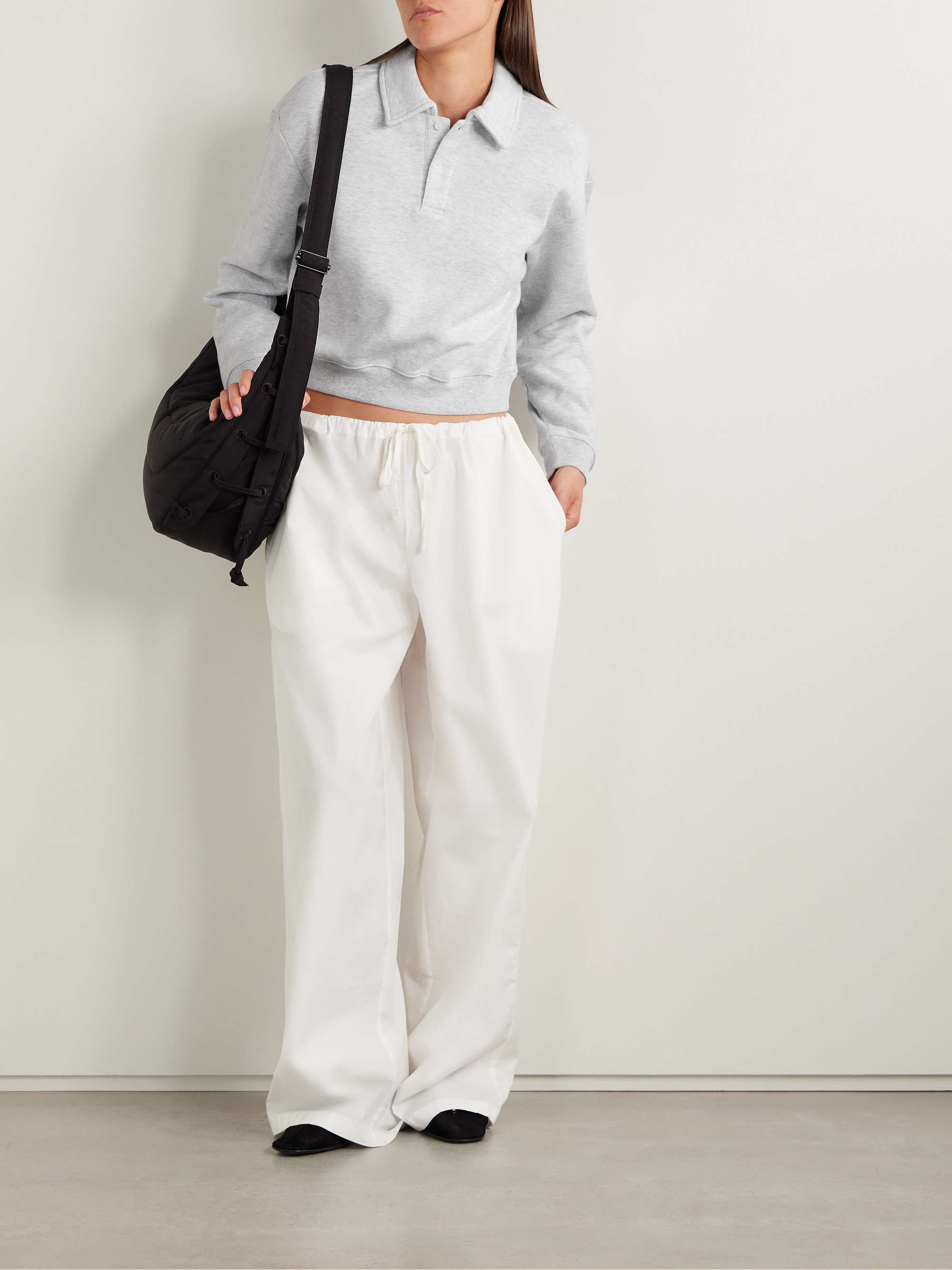 Cotton-Blend Jersey Long Sleeve Henley - Light Heather Grey