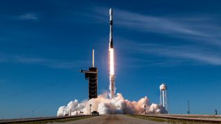 A SpaceX Falcon 9 rocket launches the Eutelsat 36D satellite from Florida on March 30, 2024.