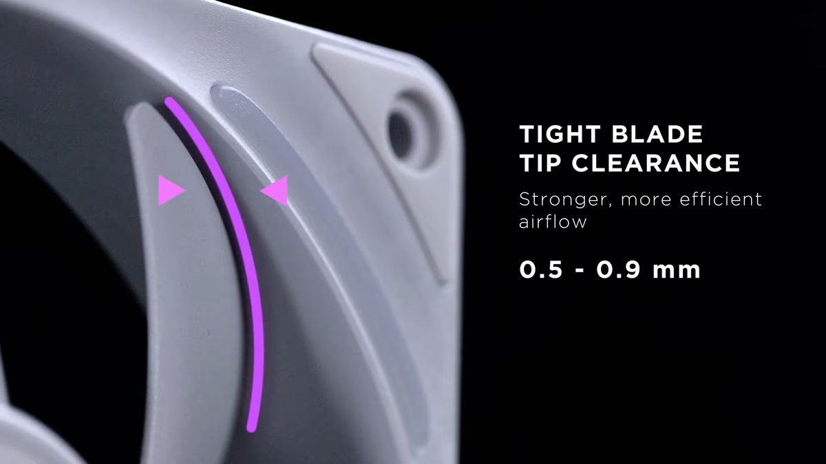 A marketing image showing the distance between the NZXT Performance fans' blades and frame