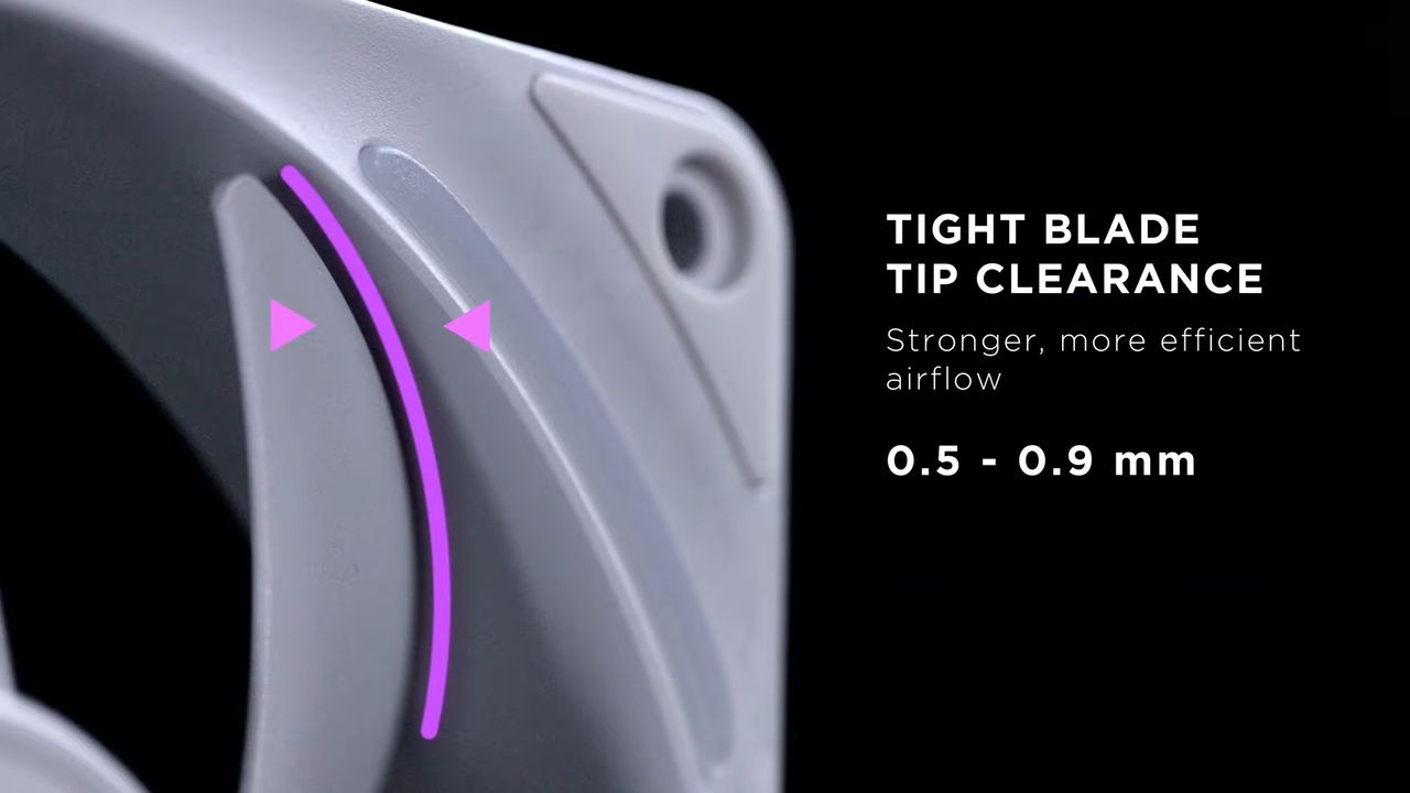 A marketing image showing the distance between the NZXT Performance fans' blades and frame