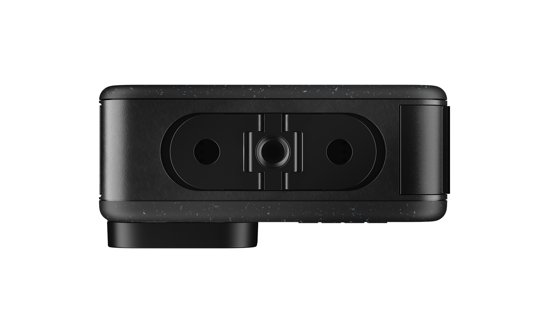 Underside GoPro Hero 12 Black with standard tripod mount on a white background