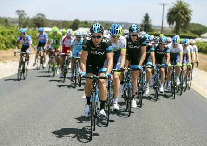 Bernhard Eiselof Austria leads the peloton