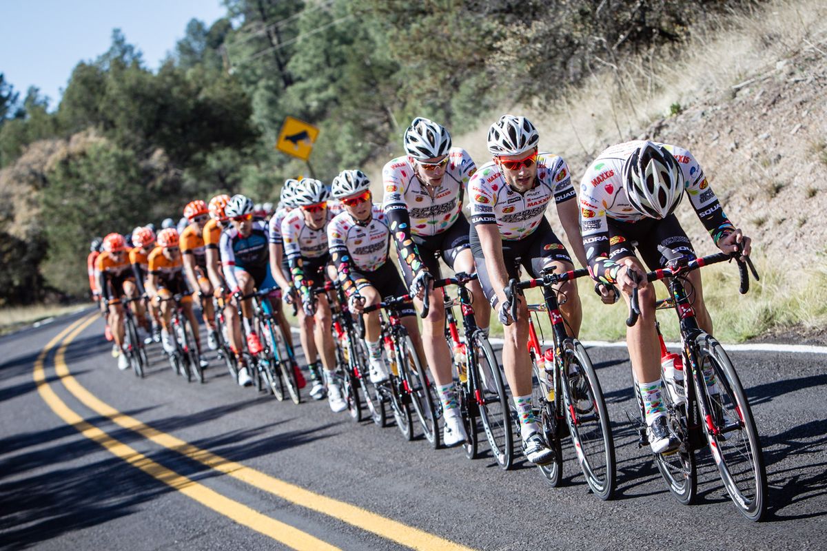 Jelly Belly stays on the front to bring back the break