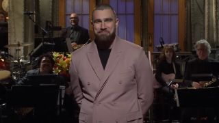 Travis Kelce giving his monologue on Saturday Night Live