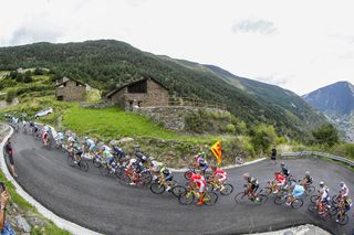 The peloton on the Collada de Beixalis during Stage 11 of the 2015 Vuelta Espana