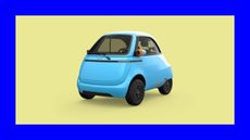a light blue microlino