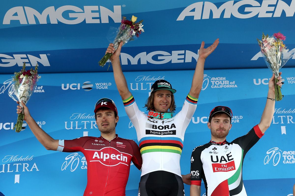 Rick Zabel, Peter Sagan and Simon Consonni on the stage 3 podium