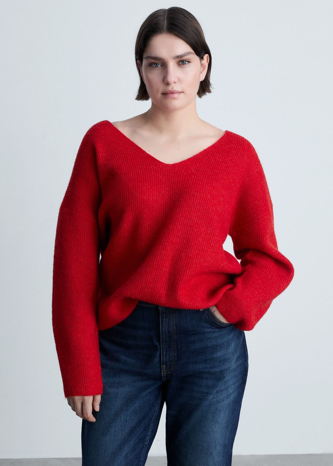 MANGO, Rib V-Neck Sweater