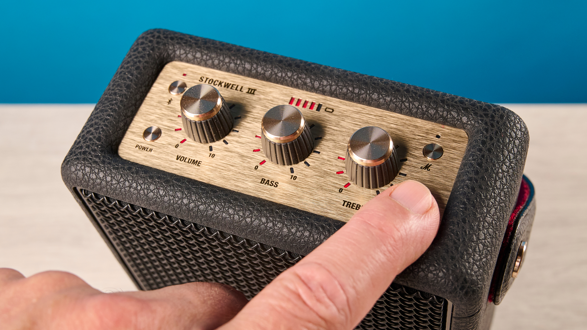 Marshall Stockwell III portable Bluetooth speaker in black and brass
