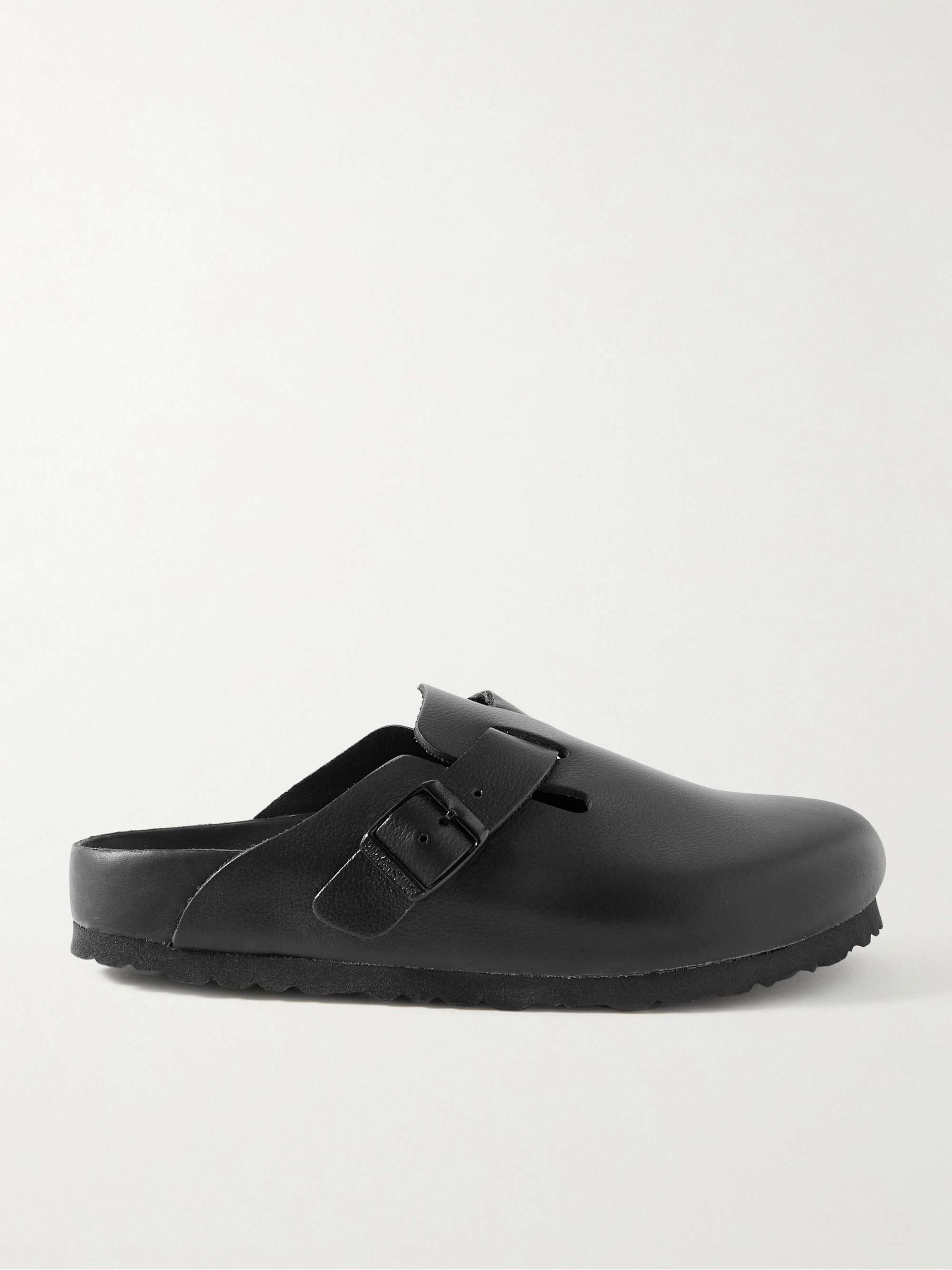 Boston Suede-Trimmed Leather Clogs