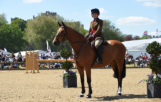 Sophie Lawes riding Carnsdale Vanity Fair, Champion in The Working Hunter Pony Championship during Wednesday of the Royal Windsor Show, in the grounds of Windsor Castle in Windsor in the county of Berkshire, UK on 15th May 2016