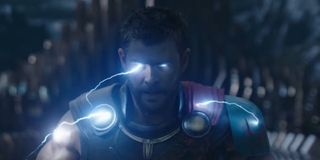Chris Hemsworth as Thor using thunder powers in Thor: Ragnarok
