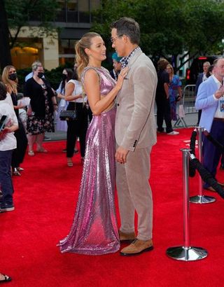 new york, new york august 03 blake lively l and ryan reynolds attend the free guy new york premiere at amc lincoln square theater in the upper west side on august 03, 2021 in new york city photo by gothamgc images