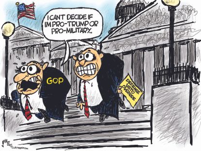 Political Cartoon U.S. GOP Republicans Defense Bill Veto