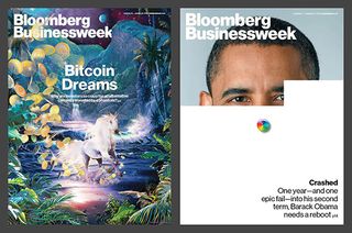  Die Bloomberg Business Week verfolgt einen konsequent inkonsistenten Ansatz für das Cover-Design, eine von Richard Turley eingeführte Richtung, die sich als äußerst erfolgreich erwies und viele Auszeichnungen erhielt. Bitcoin Einhörner jemand?