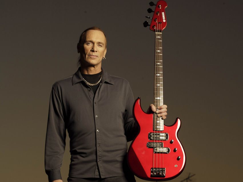 Sheehan with a prototype of his Yamaha BB714BS bass