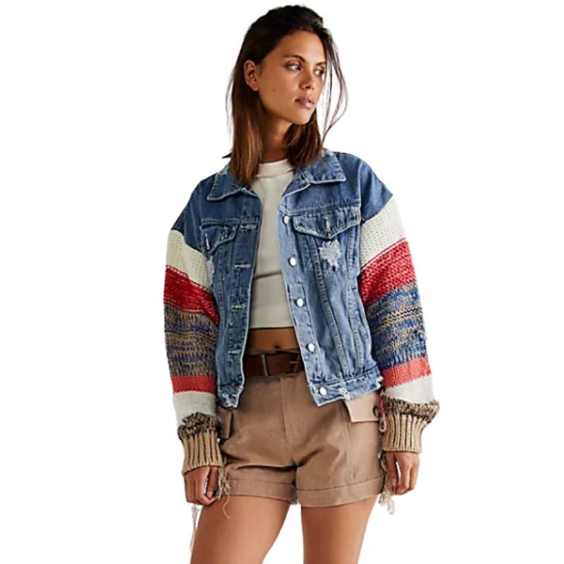 The 00’s Free People Wren & Glory Knitter Denim Jacket