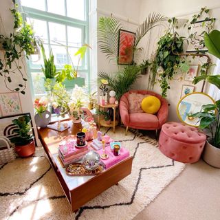 Pink accents in a living room