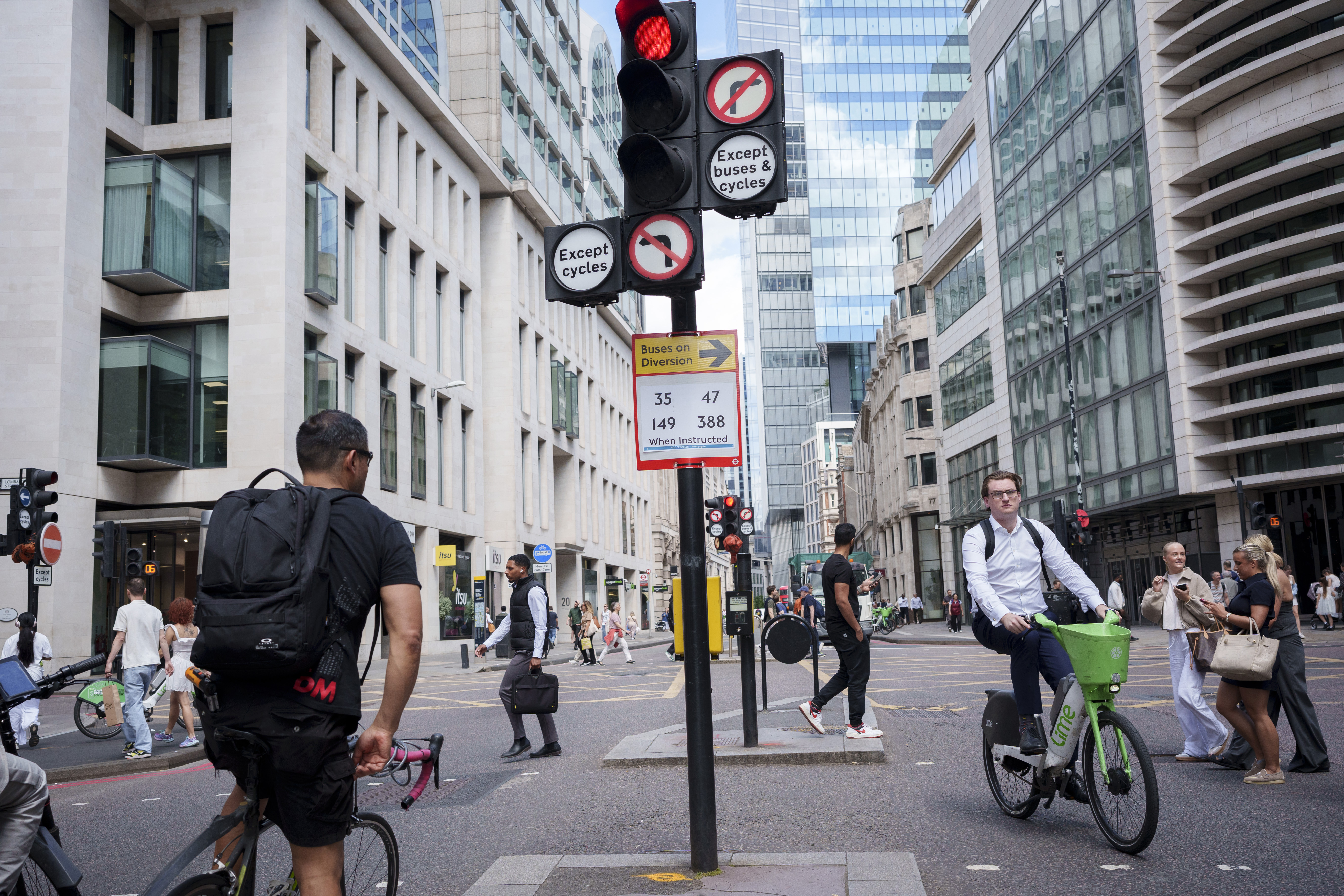 Cyclist at red light