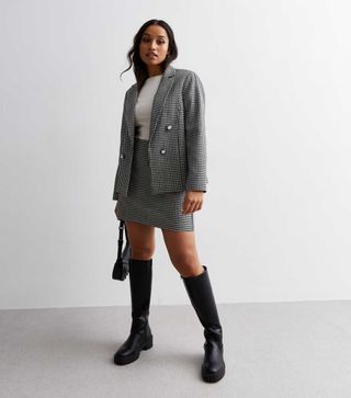 New Look, Dogtooth Print Bouclé Military Blazer