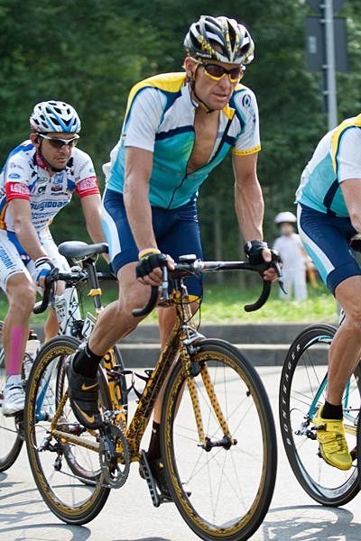Lance Armstrong takes stock late in the stage.