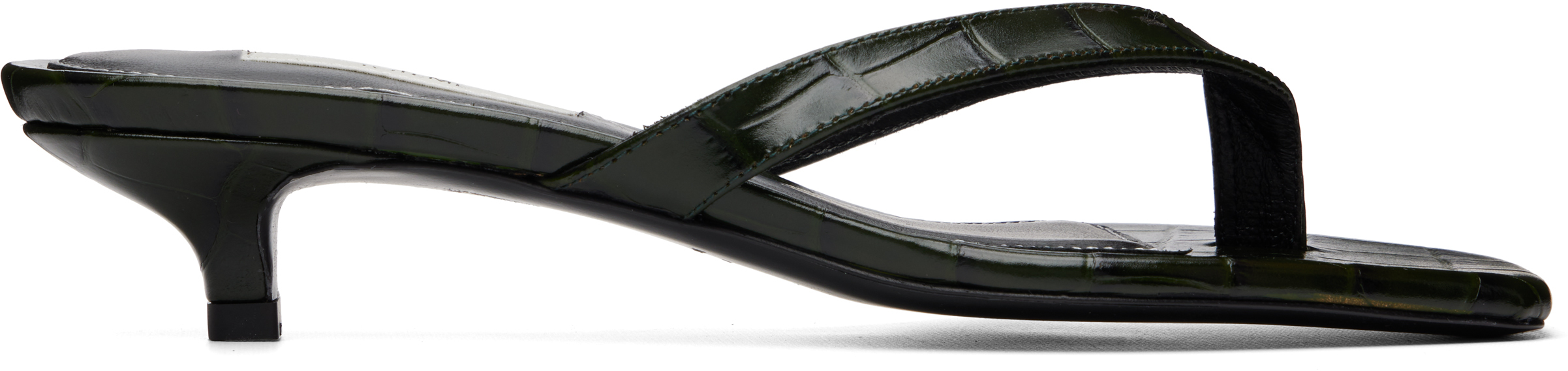 Green Croco-Embossed Flip Flop Heeled Sandals