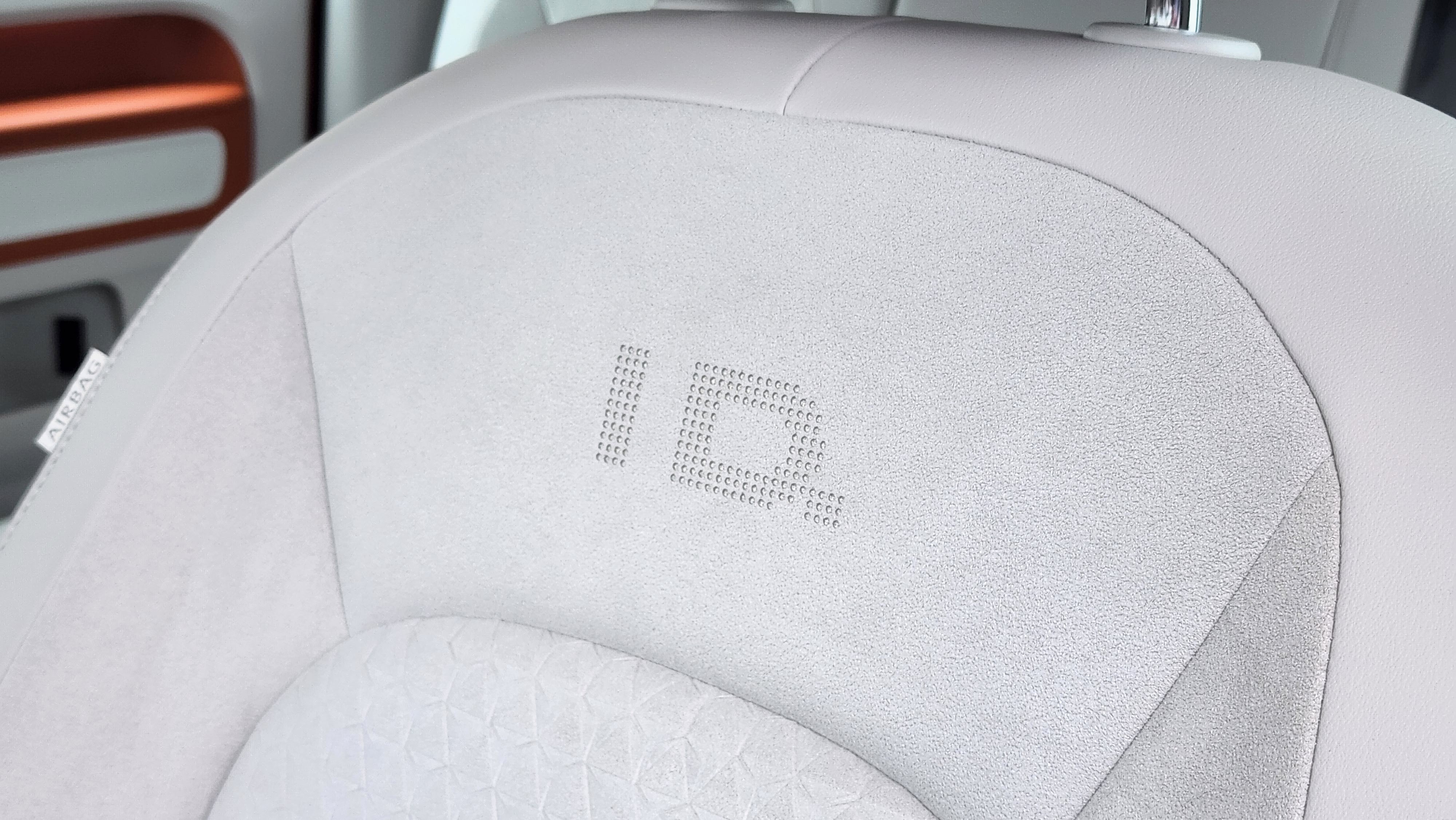 Close-up of ID logo on seat back