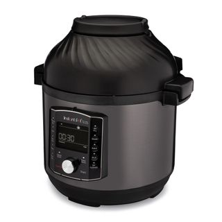 black instant pot multicooker with air fryer built in