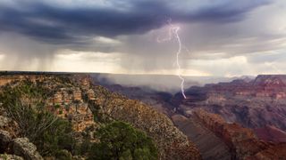 Lightning strike inside the Grand Canyon during a monsoon thunderstorm.