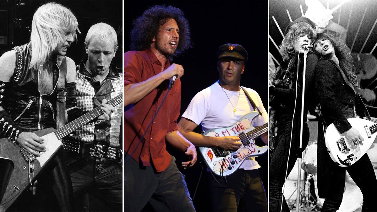 (from left) Judas Priest, Rage Against the Machine and the New York Dolls performing onstage