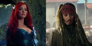 Amber Heard Aquaman featurette screenshot and Johnny Depp in Pirates trailer