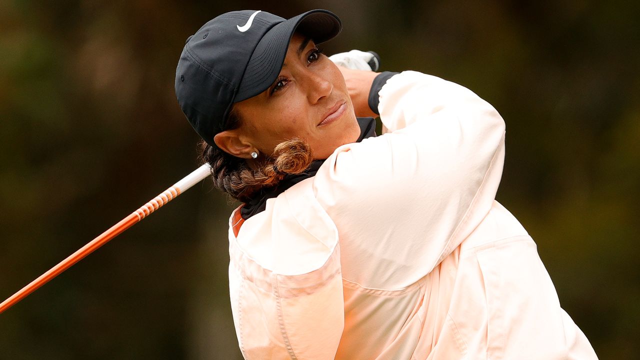 Cheyenne Woods hits a tee shot at the 2021 US Women&#039;s Open Championsip