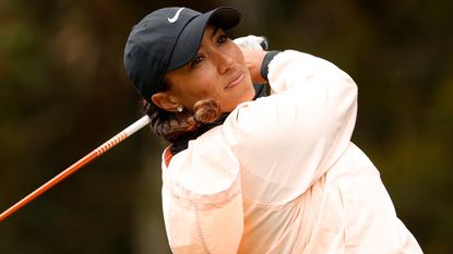 Cheyenne Woods hits a tee shot at the 2021 US Women's Open Championsip