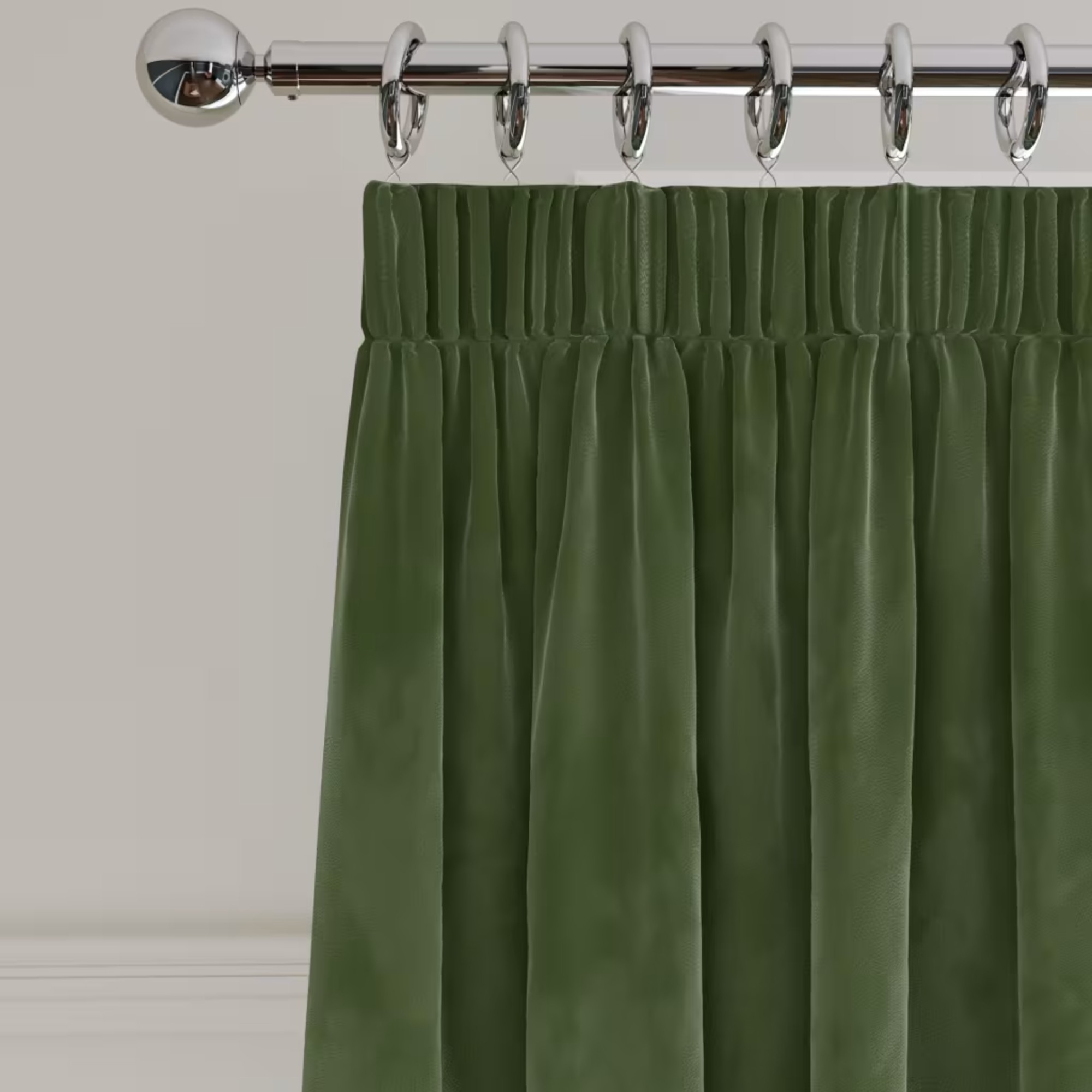 M&S Velvet Pencil Pleat Curtains in Green