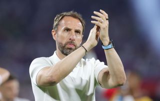 England manager Gareth Southgate applauds the fans after the 0-0 draw against Slovenia at Euro 2024.
