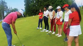 Women take part in a group coaching as part of WGD in Evian