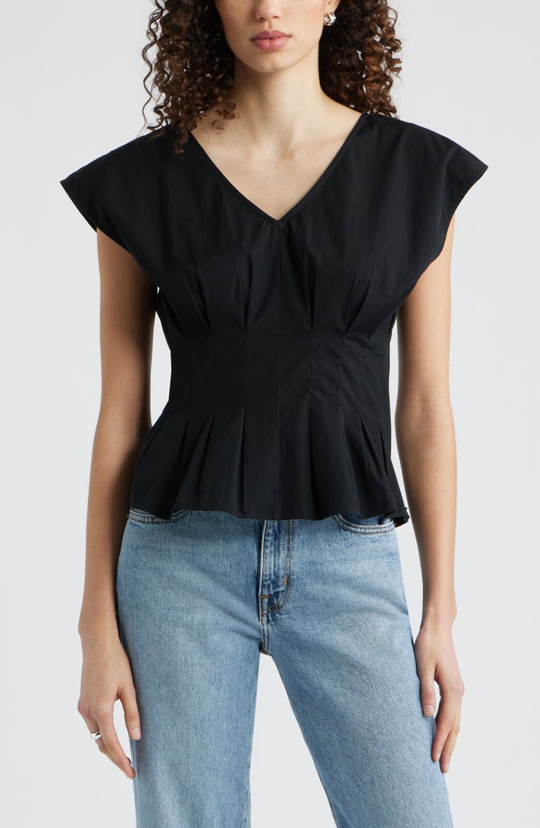 Pleated V-Neck Poplin Top