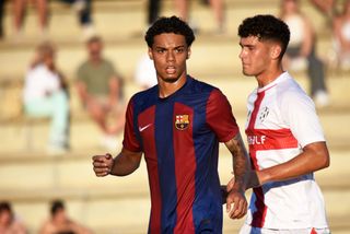 Joao Mendes de Assis Moreira, son of Ronaldinho Gaucho, playing with the FC Barcelona youth team in a match against SD Huesca, in Barcelona, on 08th october 2023. (Photo by Noelia Deniz/Urbanandsport /NurPhoto via Getty Images)