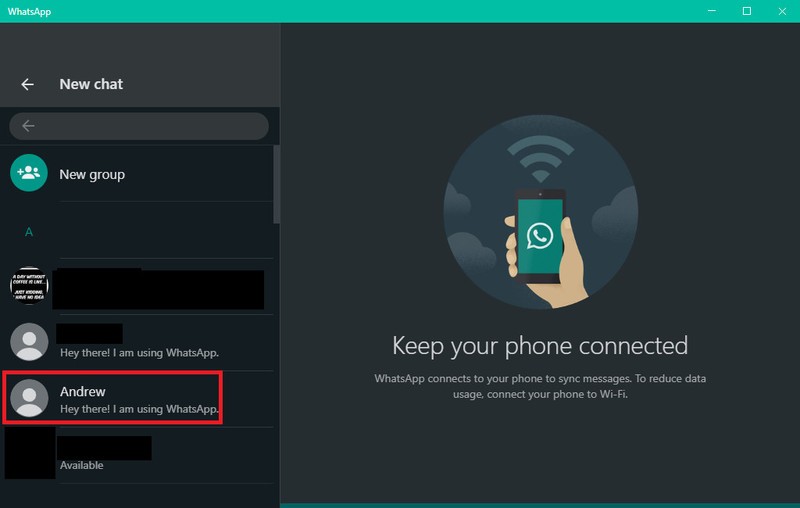 Select WhatsApp Contact Desktop