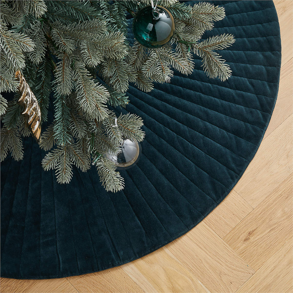 dark blue velvet Christmas tree skirt