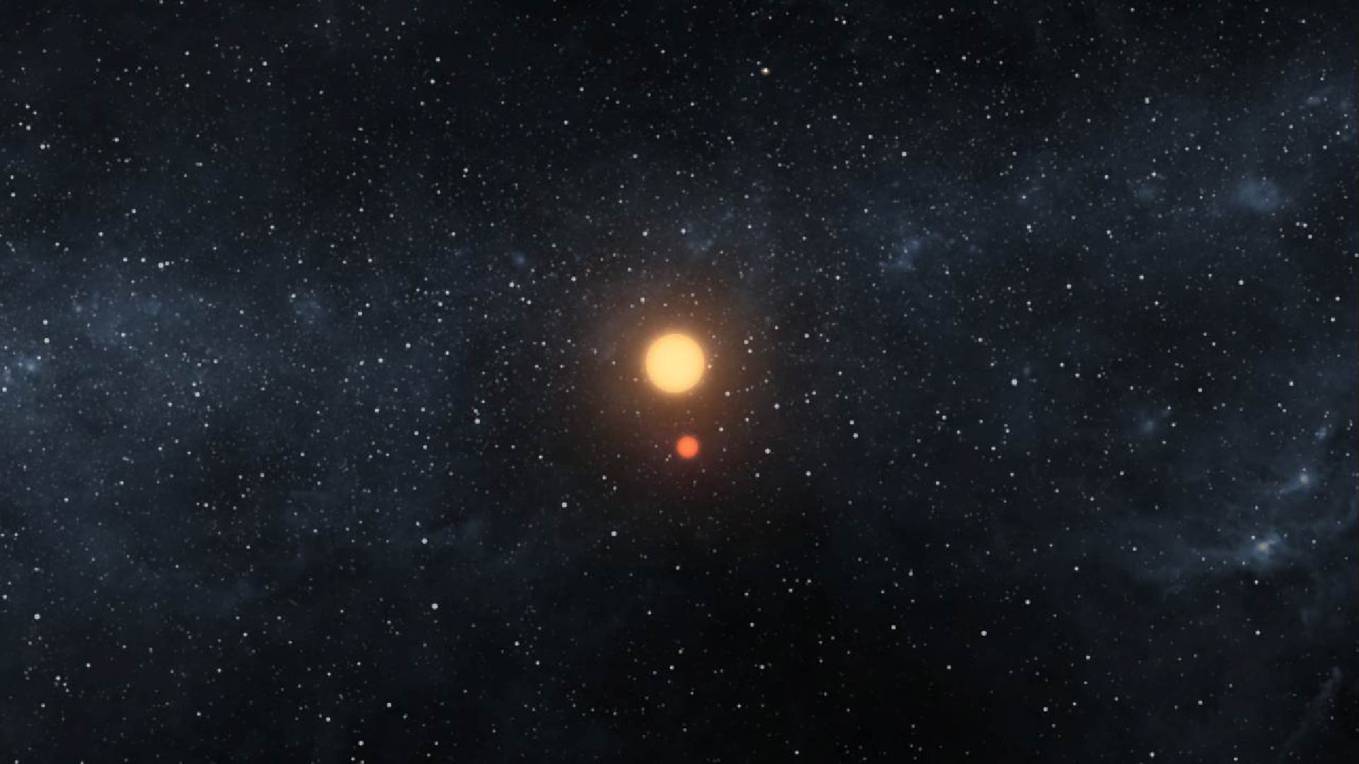 This artist image illustrates the Kepler-16 system from an overhead view, showing the eccentric orbits of the two stars as they twirl around each other every 41 days like figure skaters.