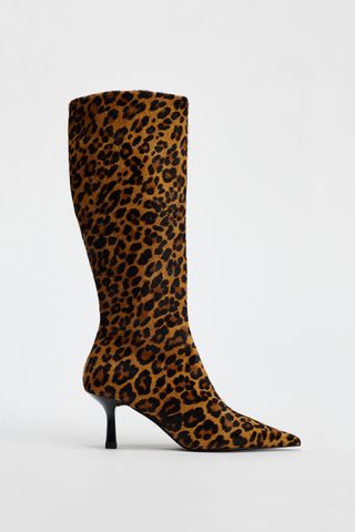 Animal Print Heeled Leather Boots