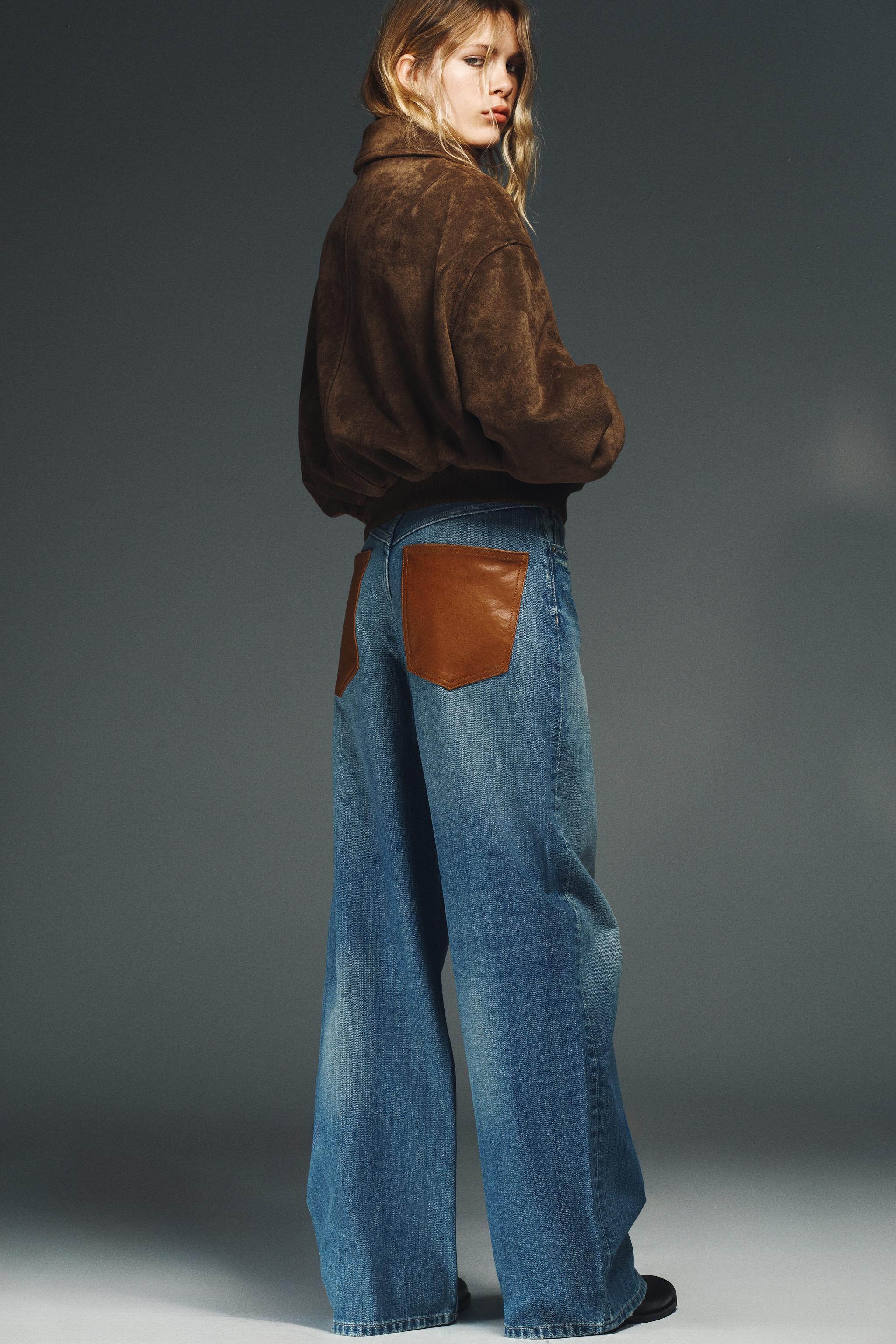 Trf High-Waist Wide-Leg Jeans With Leather Pockets