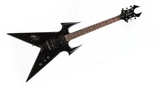 The BC Rich KK Beast V guitar contributed by Slayer and signed by the band