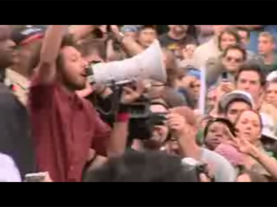 With no stage power, Zack de la Rocha improvises with a megaphone