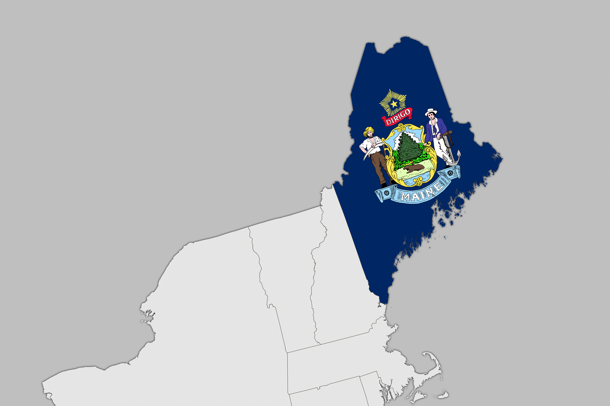 USA map series with state Maine with flag