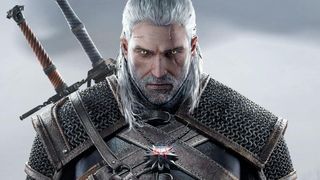 Best RPGs - The Witcher 3 - Character art of Geralt wearing armor, his Witcher medallion, and his two swords.