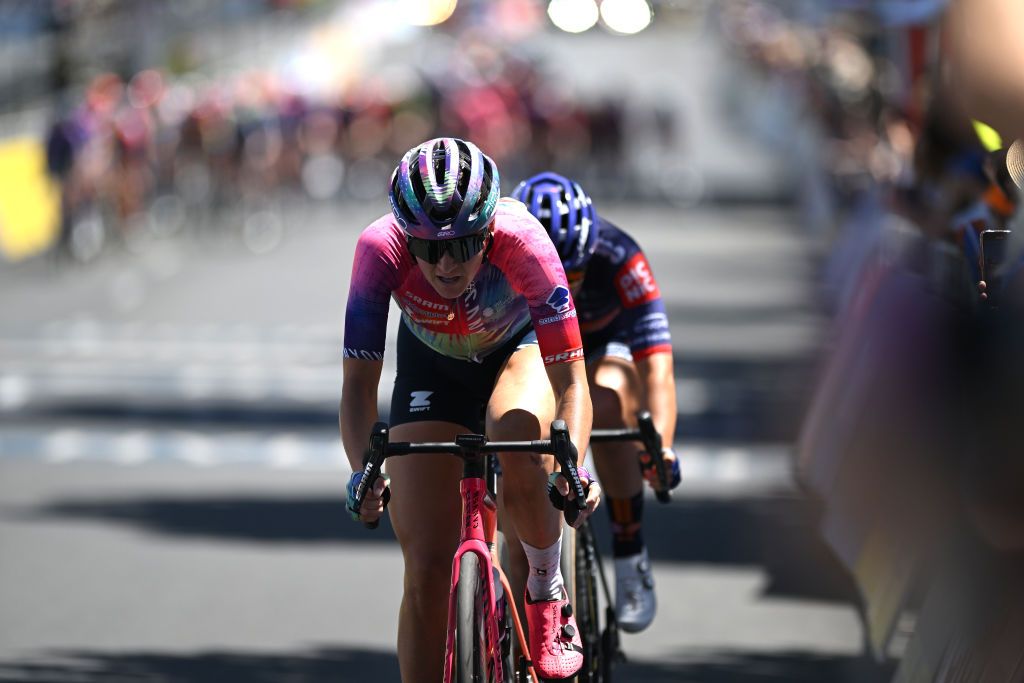 ADELAIDE AUSTRALIA JANUARY 26 Chloe Dygert of The United States and Team CanyonSram Zondacrypto competes in the breakaway during the Schwalbe Womens OneDay Classic 2025 a 899km one day race from Adelaide to Adelaide on January 26 2025 in Adelaide Australia Photo by Dario BelingheriGetty Images
